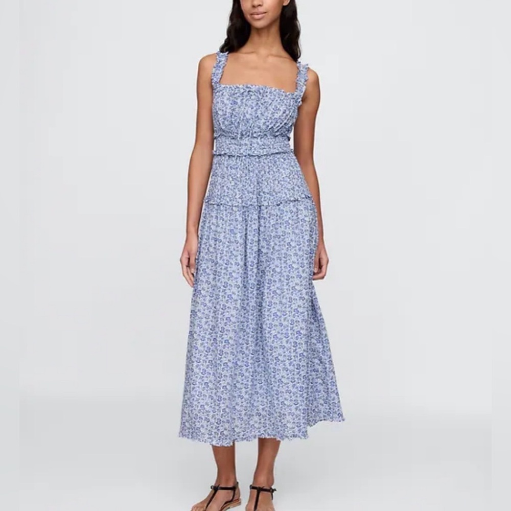 Gap × DÔEN Floral Midi Dress NWT Blue White Vintage-Inspired Feminine Luxury M